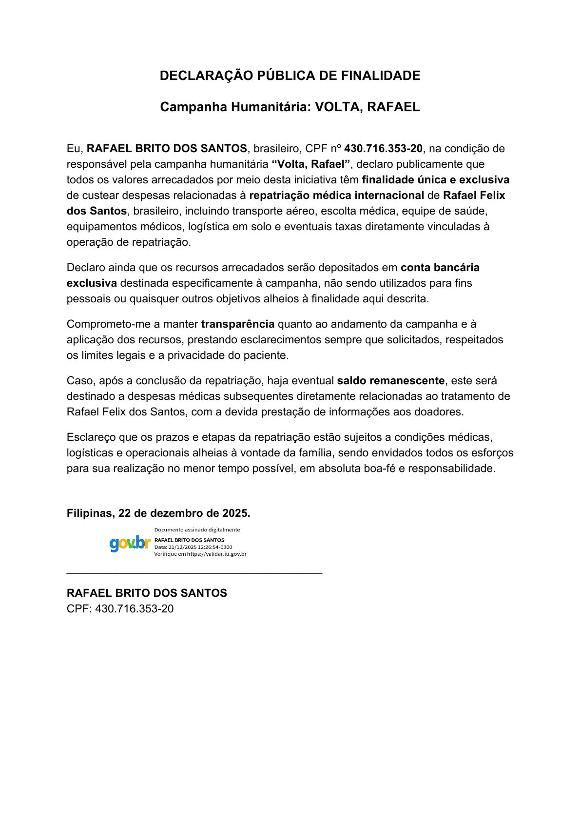 Declaração Pública de Finalidade